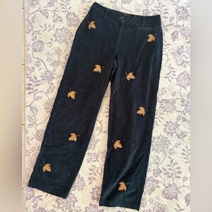 Vintage Women’s Talbots Black Corduroy Pants with Embroidered Leaf Design